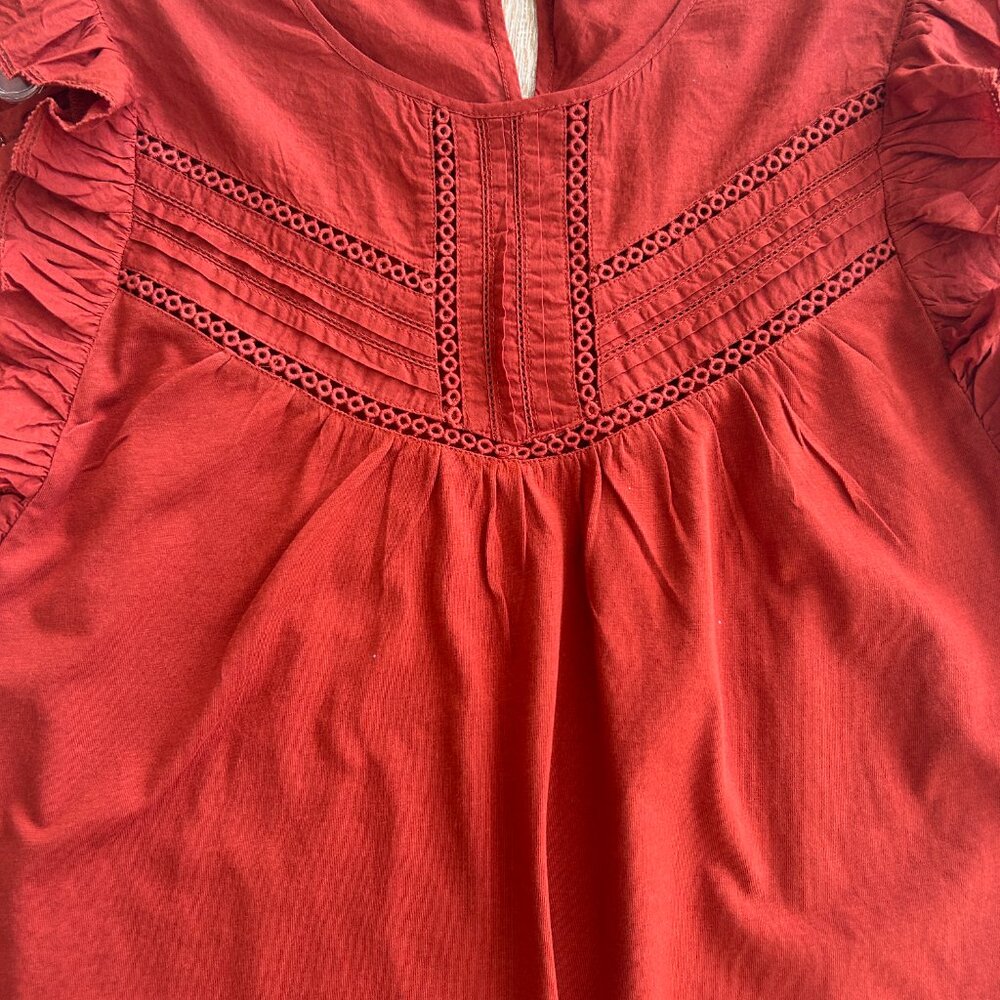 J. Crew - Point Sur Burnt Orange Eyelet Flutter Sleeve T-Shirt - Small - Picture 4 of 8